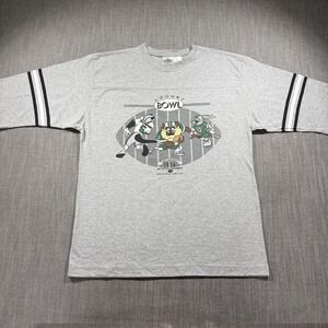 Vintage Looney Tunes Shirt Mens Large Gray Looney‎ Bowl Taz 90s ACME Clothing
